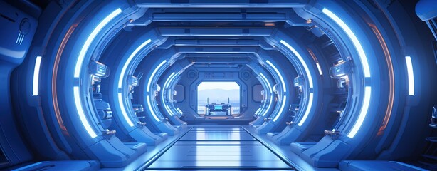 Poster - Abstract style on a blue background. display in futuristic cyberpunk style...