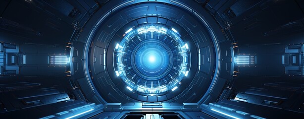 Poster - Abstract style on a blue background. display in futuristic cyberpunk style...