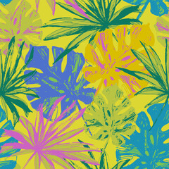 Wall Mural - Colorful tropical leaves seamless pattern. Summer palm leaf background.