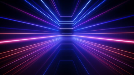 Poster - abstract futuristic background with purple and blue glowing neon moving high speed wave lines. ai ge