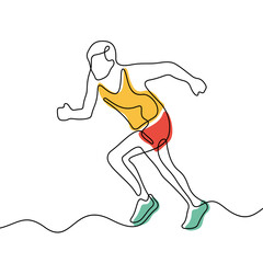 Wall Mural - Running athlete continuous line colourful vector illustration