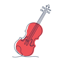 Canvas Print - Violin continuous line colourful vector illustration