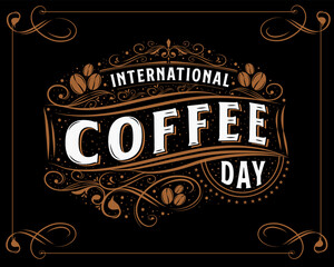 Hand drawn International coffee day vector illustration. Happy national coffee day design.