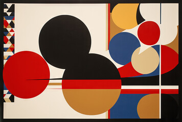 Poster - Abstract background in the style of expressionism, modern and Bauhaus. Artistic abstraction with colorful circles and lines. ,.