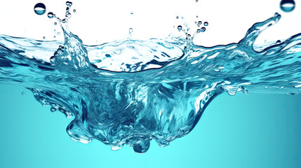 Poster - Blue water splash on white background. Liquid drips scattered.