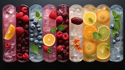 Sticker -  a row of plastic containers filled with different types of fruit.  generative ai