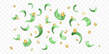 Fototapeta  - Falling money. 3D cartoon gold coins and green paper currency. Financial success concept. Casino profit jackpot. Vector