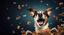 Happy Dog With Delicious Pet Food. Generative AI