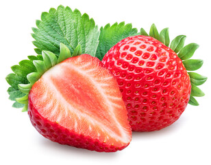 Wall Mural - Strawberry and half of strawberry isolated on white background.