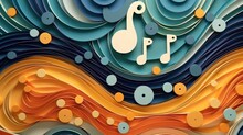 Abstract Music Background In Paper Cut Style.