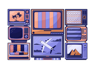 Poster - Old tv flat line color isolated vector object. No signal noise. Broken tv. Vintage devices. Editable clip art image on white background. Simple outline cartoon spot illustration for web design