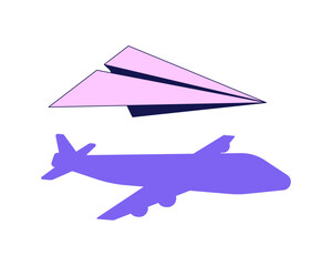 Poster - plane shadow flat line color isolated vector object. flying paper plane. editable clip art image on 