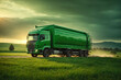 green transport truck driving. ai generative
