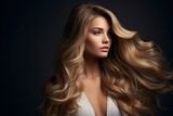 Fototapeta  - beautiful young woman with amazing blonde hair - beauty/haircare advertisement template (Generative AI)