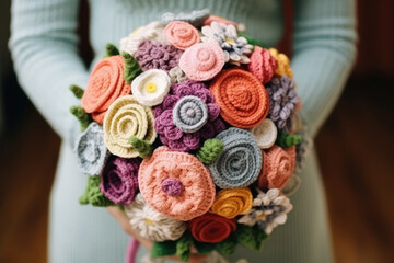 Sticker -  Crocheted bouquet of colorful flowers
