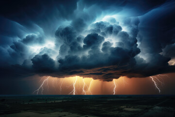 Huge storm with lightning strike