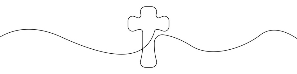 Poster - cross icon line continuous drawing vector. one line christian cross icon vector background. orthodox