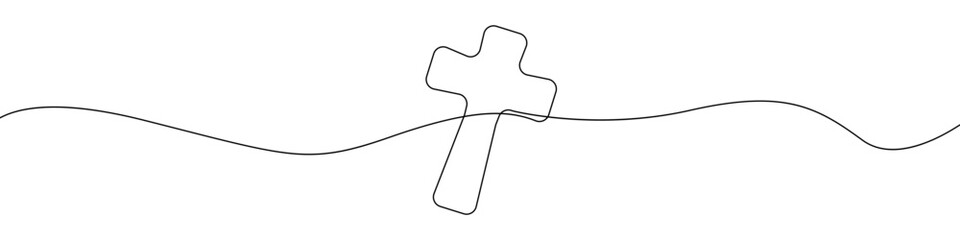 Poster - cross icon line continuous drawing vector. one line christian cross icon vector background. orthodox