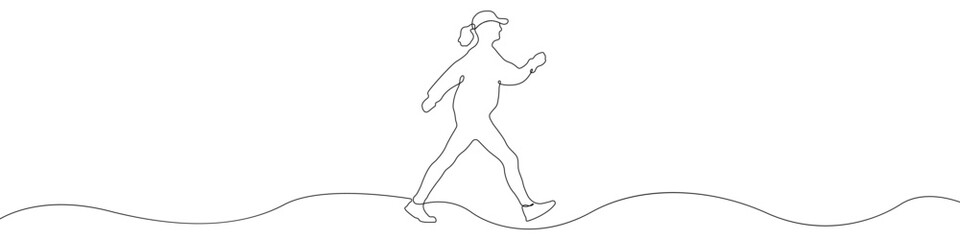 Poster - Runner icon line continuous drawing vector. One line Athlete runs icon vector background. Running man icon. Continuous outline of a Sport running icon.