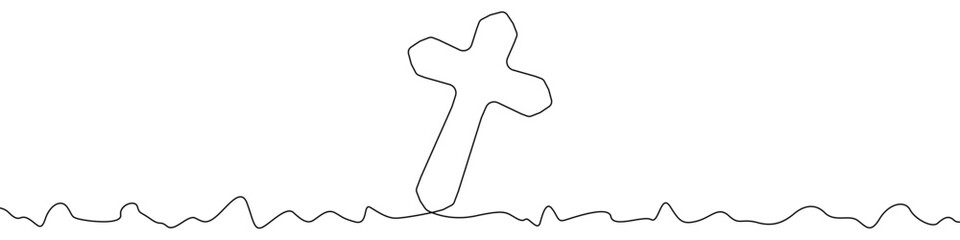 Sticker - Cross icon line continuous drawing vector. One line Christian cross icon vector background. Orthodox cross icon. Continuous outline of a Catholic cross icon.