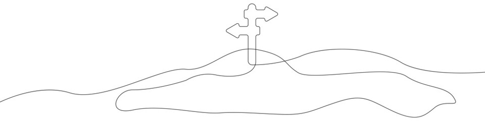Poster - Signpost drawn in a continuous line vector icon. Directional arrows are drawn in one line. Road sign. Continuous line design of direction icon.