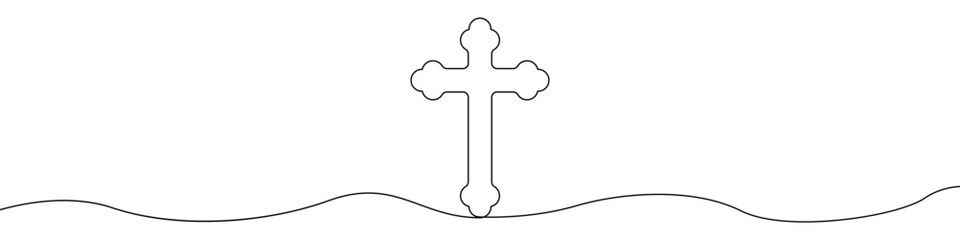 Poster - Cross icon line continuous drawing vector. One line Christian cross icon vector background. Orthodox cross icon. Continuous outline of a Catholic cross icon.