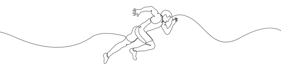 Poster - Runner icon line continuous drawing vector. One line Athlete runs icon vector background. Running man icon. Continuous outline of a Sport running icon.