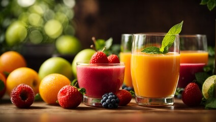 Wall Mural - sweet summer fresh juice fruit background; summer food. Ai Generated