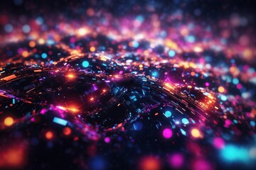 Poster - shape with connecting dots and lines on dark background. 3D rendering