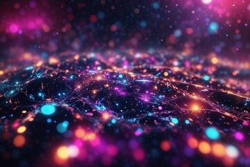 Poster - shape with connecting dots and lines on dark background. 3D rendering