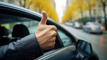 Man Inside Her Car Gesticulate Thumb Up