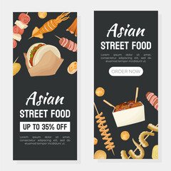 Canvas Print - Asian Street Food Web Banner with Snack Vector Template