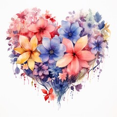 Canvas Print - Watercolor Flowers in Shape of Heart isolated