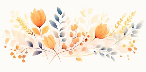 Canvas Print - Autumn flowering watercolor leaves isolated