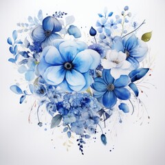 Poster - Watercolor Flowers in Shape of Heart isolated