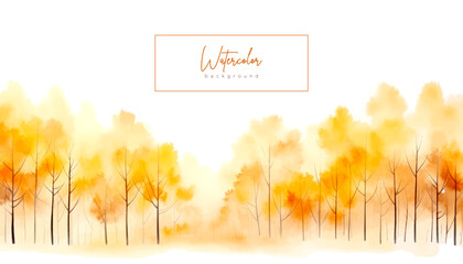 Abstract watercolor background with simply abstract forest trees. Vector illustration with autumn fall colors. Art banner, backdrop for cards, invitations, web, social media, advertising, design