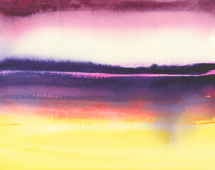 Wall Mural - ink watercolor hand drawn smoke flow stain blot on wet paper texture background. violet, pink, yello