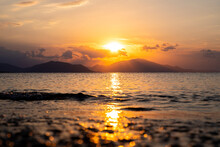 Sunset At Aegean Sea At Evia Island In Greece