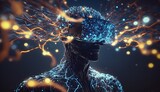 Fototapeta Tęcza - Brain neural human head, mind artificial intelligence technology, ai concept cyborg science brain with neurons
