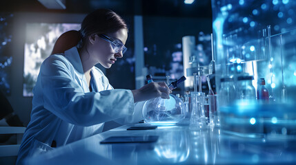 Wall Mural - professional health care researchers working in life of medical science laboratory, technology of medicine chemistry lap experiment for hospital
