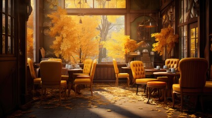 A dining room filled with lots of yellow chairs