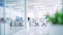 Blur Focus Of White Open Space Office Interior. Can Be Used As Background. Generative AI