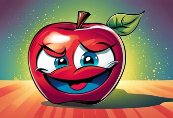 Wall Mural - AI generated illustration of an apple with cartoonish face on a vibrant background
