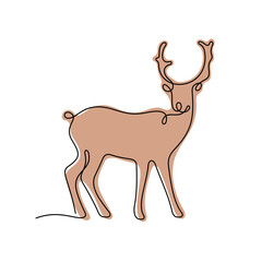 Sticker - Deer continuous line colourful vector illustration