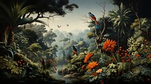 An Oil Painting Trees, Plants And Flowers, Generative Ai