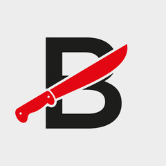 Wall Mural - Letter B Knife Logo Design Vector Template Knife Symbol With Alphabet