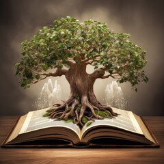 Wall Mural - an open book from which the tree of knowledge grows, the concept of the development of the education system