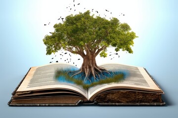 Wall Mural - an open book from which the tree of knowledge grows, the concept of the development of the education system