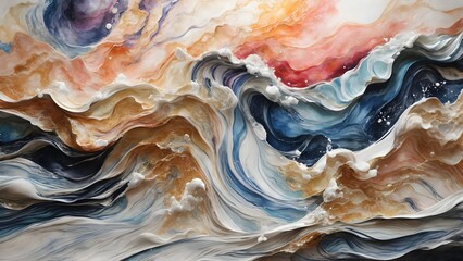 Wall Mural - Abstract acrylic painting waves, modern art, surrealism