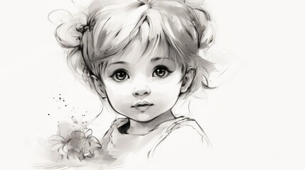 Wall Mural - A drawing of a little girl with a flower in her hair